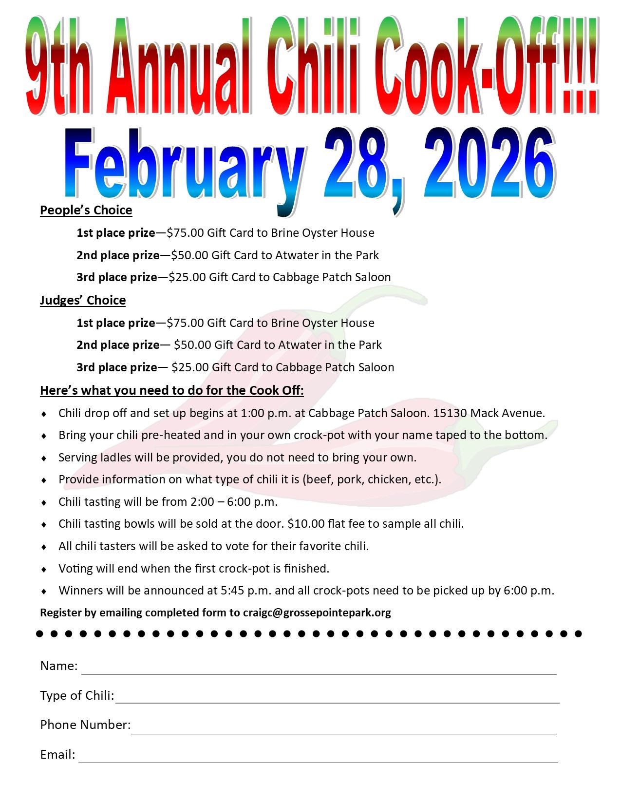 9th Annual Chili Cook Off Flyer 2026